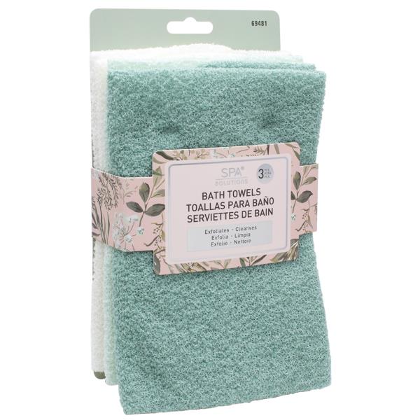 CALA SPA SOLUTIONS EXFOLIATING 3PC BATH TOWELS GREEN SAGE