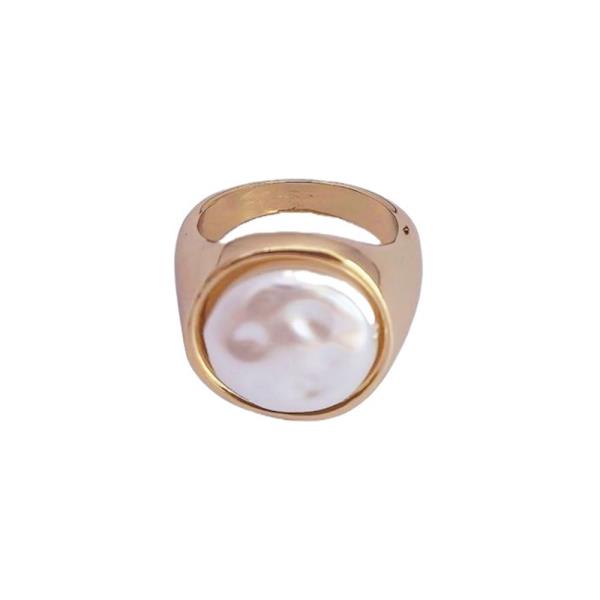 METAL FAUX PEARL ROUND STATEMENT RING