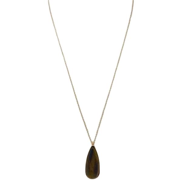 OVAL STONE DROP PENDANT LONG NECKLACE