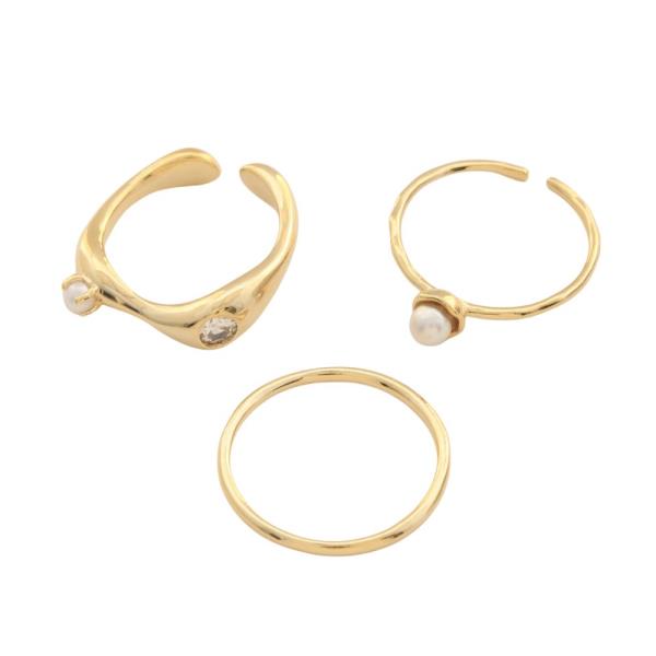 PEARL BEAD RHINESTONE ASSORTED METAL RING SET