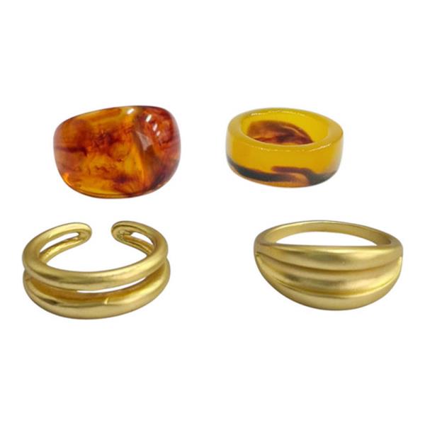 MIXED METAL ACRYLIC DOME BAND RING SET