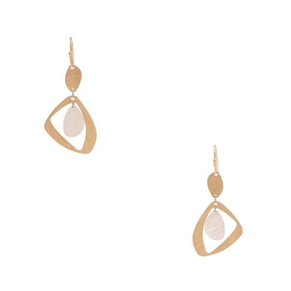 TWO TONE BRUSHED METAL GEO SHAPE EARRING