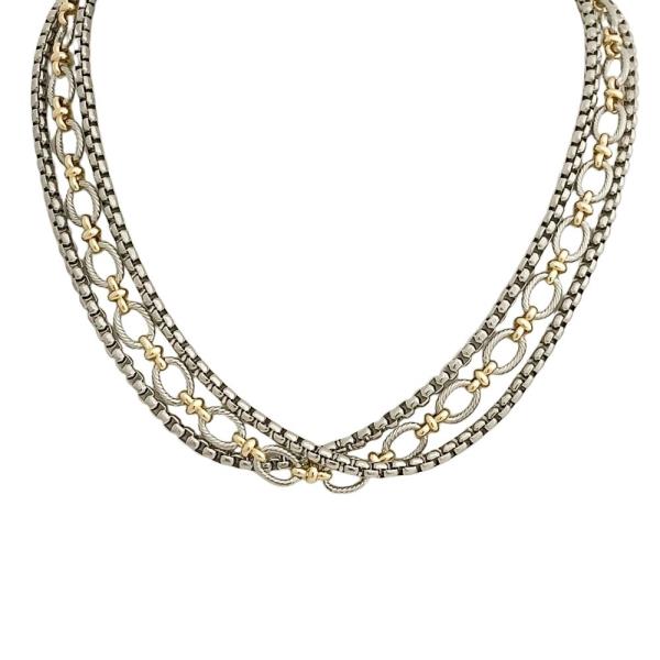 TWO TONE METAL LAYERED CHAIN LINK NECKLACE