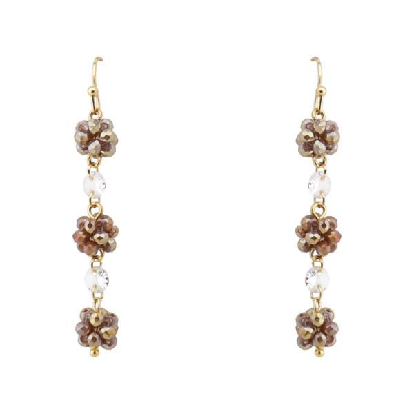 BEADED FLORAL CLUSTER LINEAR DANGLE EARRING