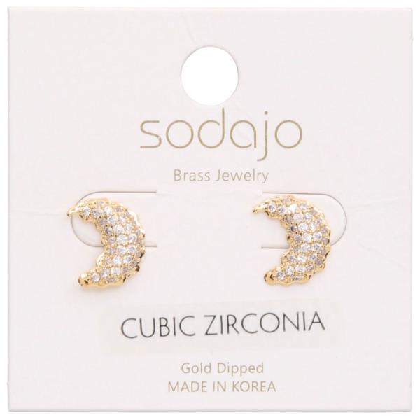 SODAJO CZ MOON SHAPE GOLD DIPPED EARRING