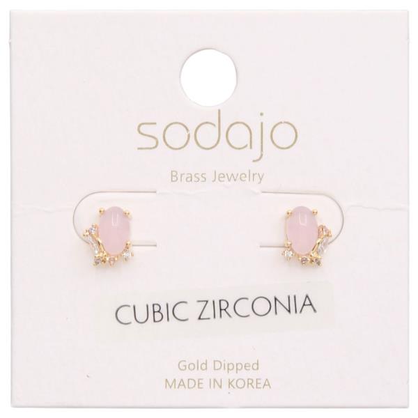 SODAJO OVAL STONE CZ GOLD DIPPED EARRING