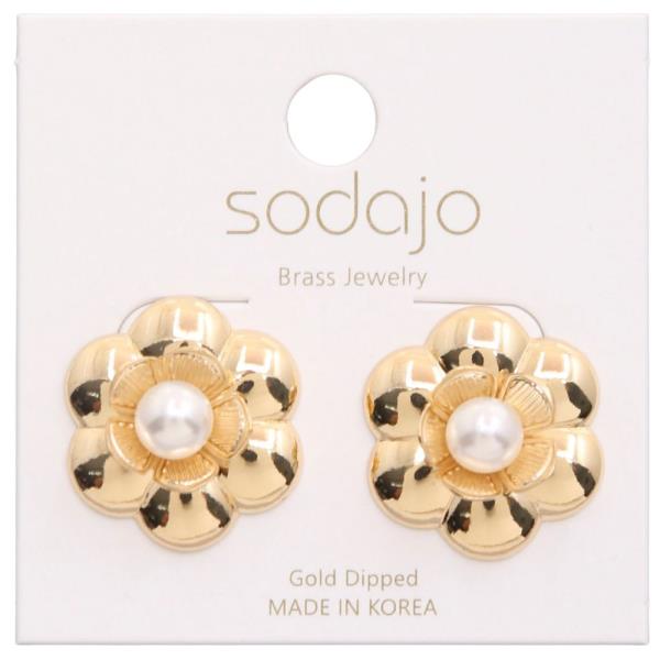 SODAJO FLOWER SHAPE PEARL BEAD GOLD DIPPED EARRING