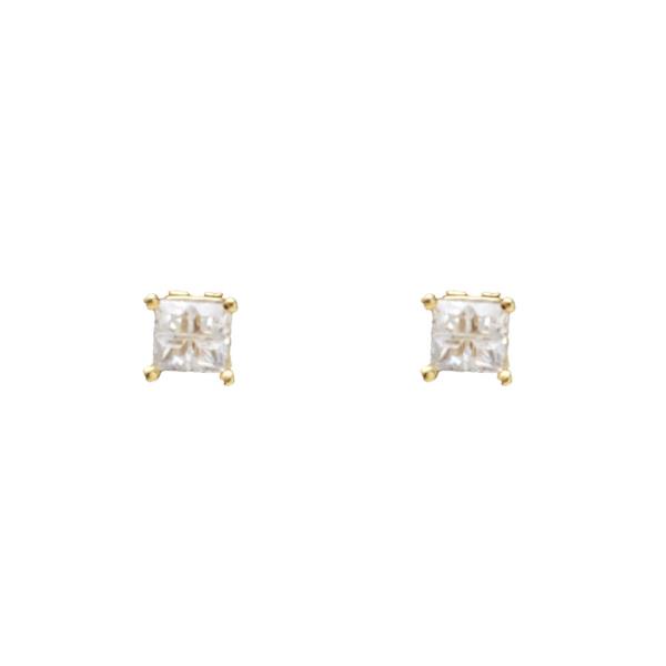 CUBIC ZIRCONIA QUAD CUT SQUARE STUD EARRING