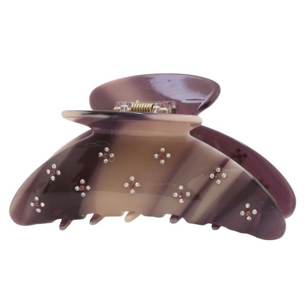 RHINESTONE FLOWER MARBLE PATTERN CLAW HAIR CLIP