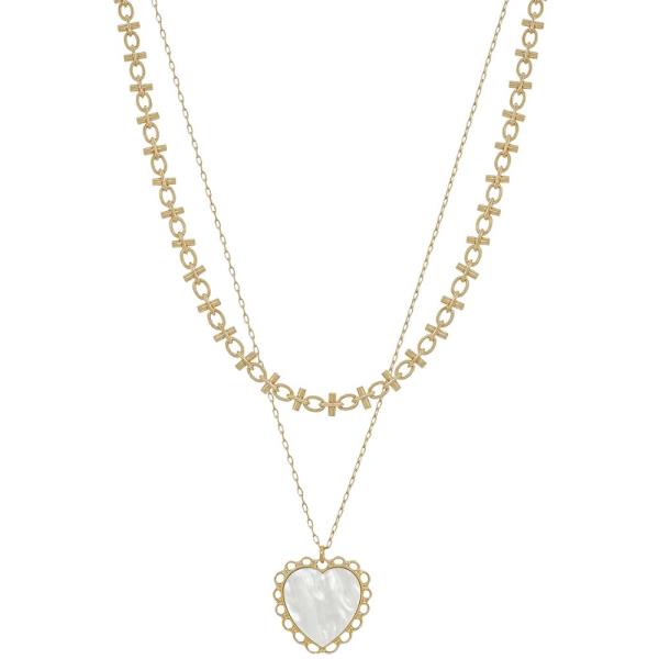 LAYERED MOTHER OF PEARL HEART PENDANT NECKLACE
