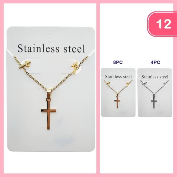 STAINLESS STEEL CROSS PENDANT NECKLACE (12 UNITS)