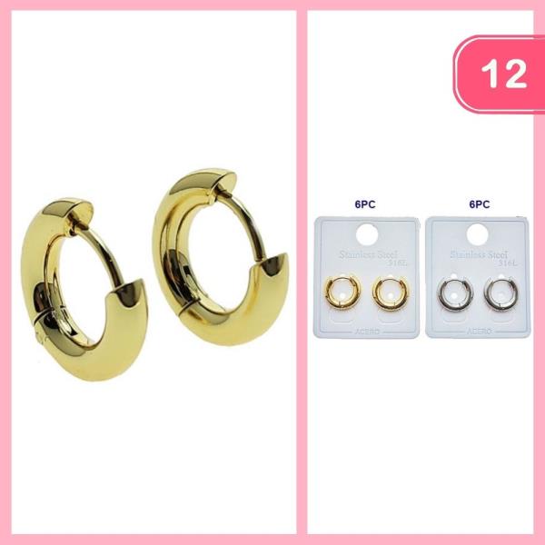 STAINLESS STEEL TEXTURED HUGGIE HOOP EARRINGS (12 UNITS)