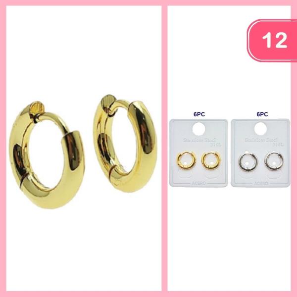 STAINLESS STEEL TEXTURED HUGGIE HOOP EARRINGS (12 UNITS)