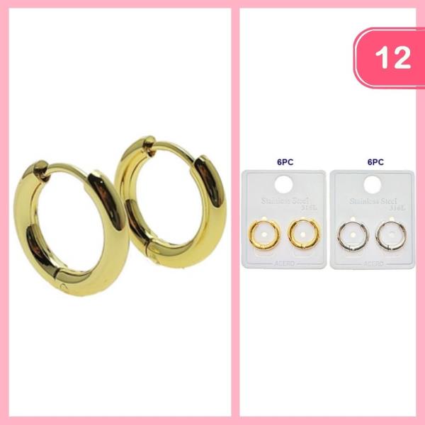 STAINLESS STEEL TEXTURED HUGGIE HOOP EARRINGS (12 UNITS)