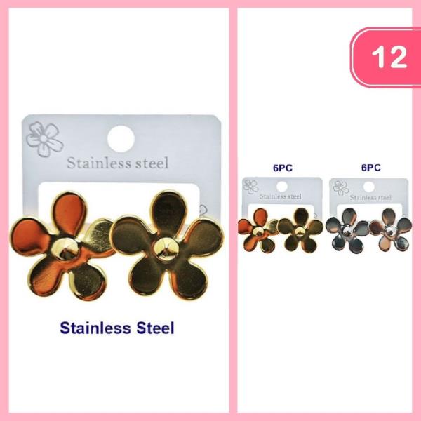 STAINLESS STEEL FLOWER EARRINGS (12 UNITS)
