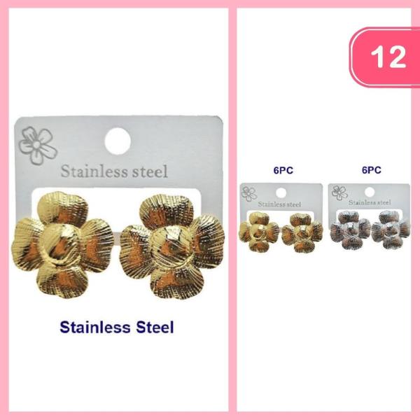 STAINLESS STEEL FLOWER EARRINGS (12 UNITS)