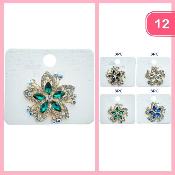 RHINESTONE FLOWER BROOCH (12 UNITS)