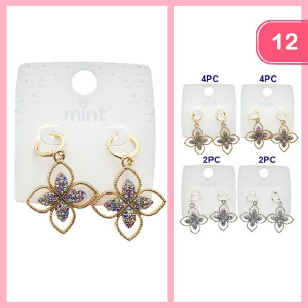 FLOWER RHINESTONE DANGLE EARRING (12 UNITS)