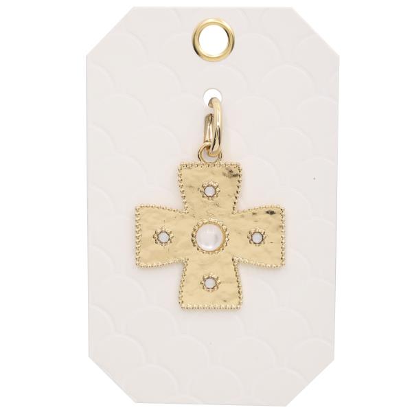 STONE WIDE METAL CROSS BAG CHARM