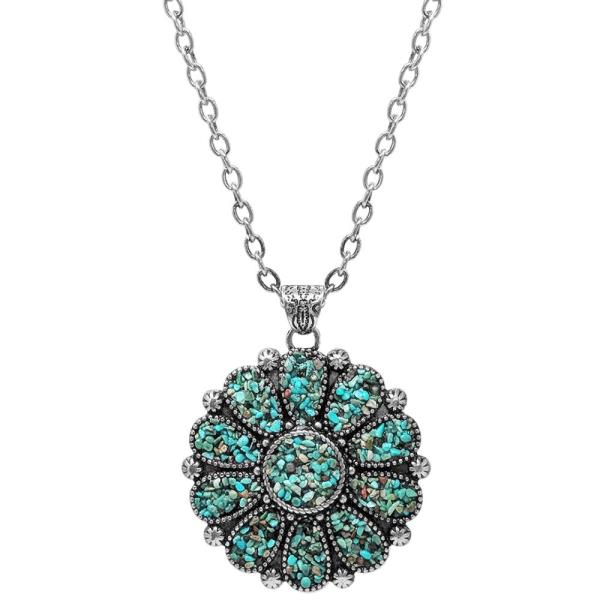 WESTERN STYLE TURQUOISE CHIP CONCHO PENDANT NECKLACE