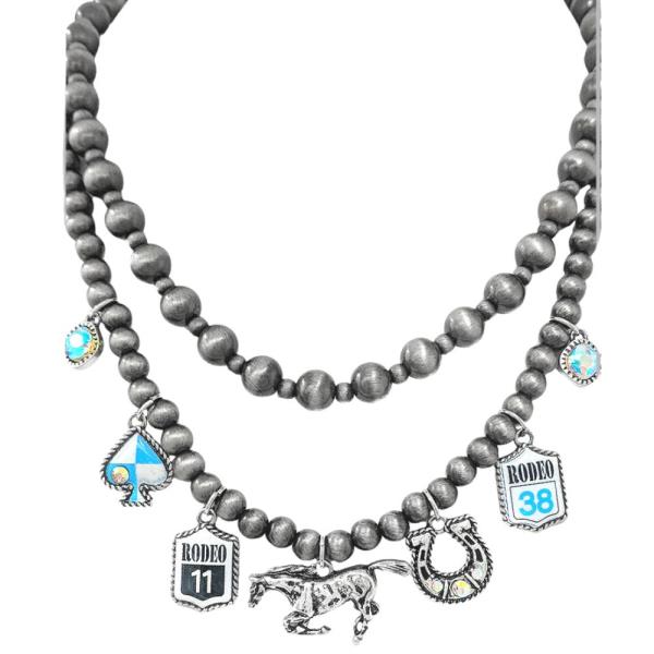 WESTERN MULTI CHARM BEADED LAYERED NECKLACE