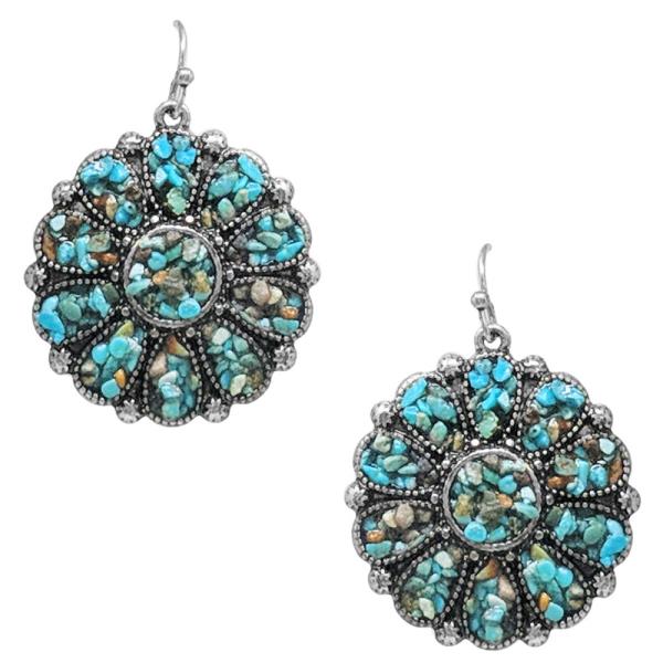 WESTERN STYLE TURQUOISE CHIP CONCHO EARRING