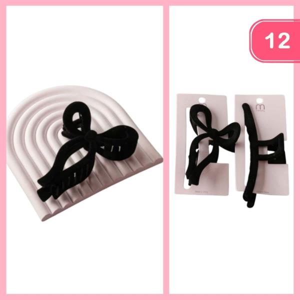 VELVET BOW BAR CLAW CLIP (12 UNITS)