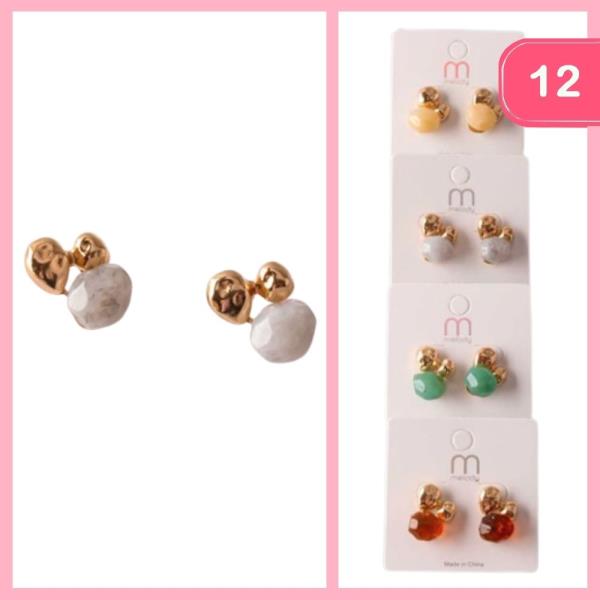 SCULPTED STONE MEATAL CLUSTER EARRING (12 UNITS)