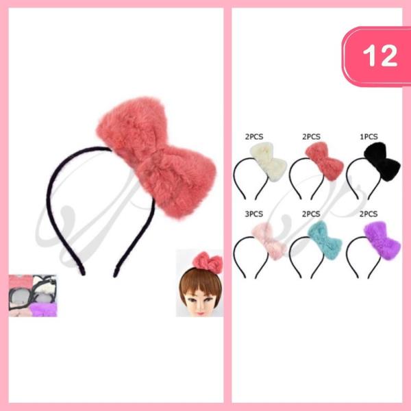 FUZZY HAIR BOW HEADBAND (12 UNITS)