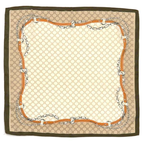 GRID CHAIN BORDER PRINT SILKY BANDANA SQUARE NECK SCARF