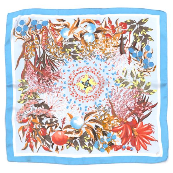 FLOWER PRINT SILKY BANDANA SQUARE NECK SCARF