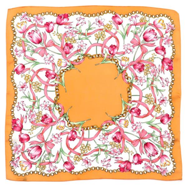 FLOWER CHAIN PRINT SILKY BANDANA SQUARE NECK SCARF