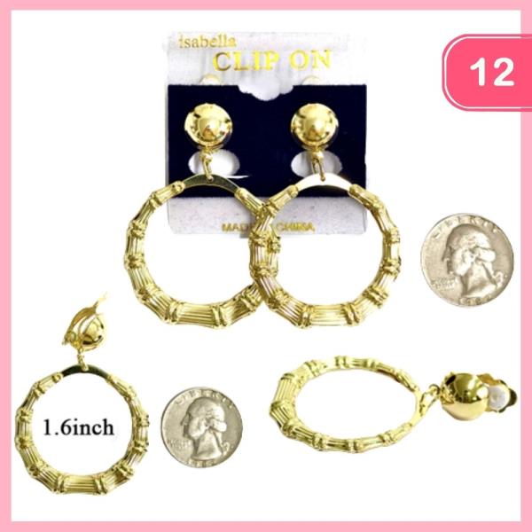 BAMBOO CLIP ON HOOP DANGLE EARRINGS (12 UNITS)