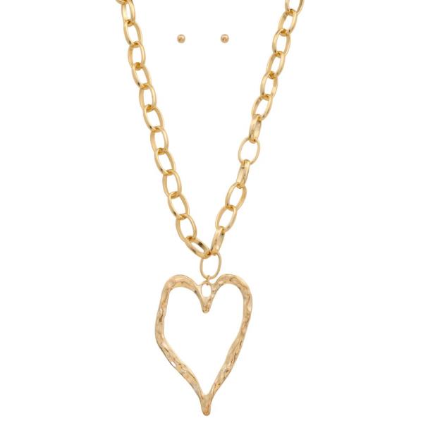 HAMMERED METAL ABSTRACT HEART SHAPE METAL PENDANT NECKLACE