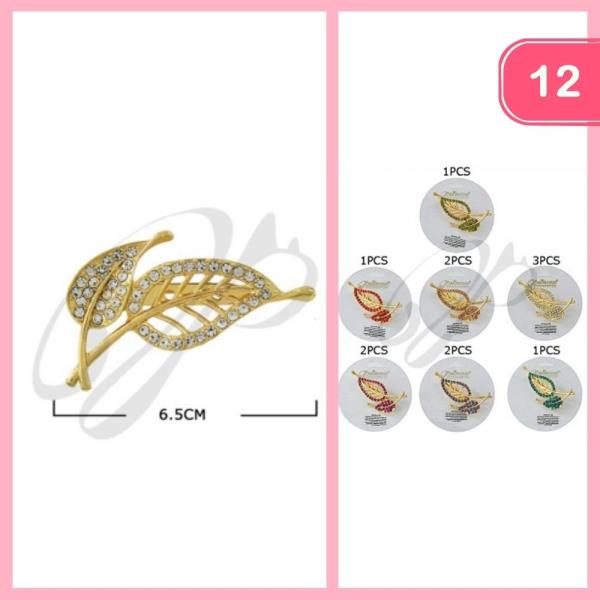 RHINESTONE LEAF BROOCH (12 UNITS)