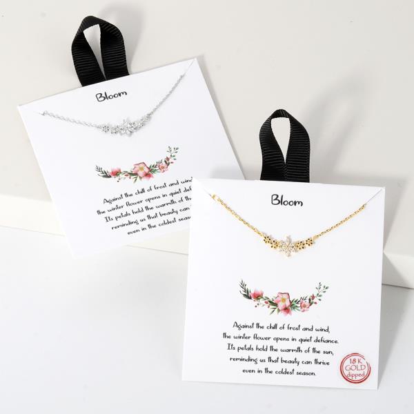 18K GOLD RHODIUM BLOOM FLOWER PENDANT NECKLACE