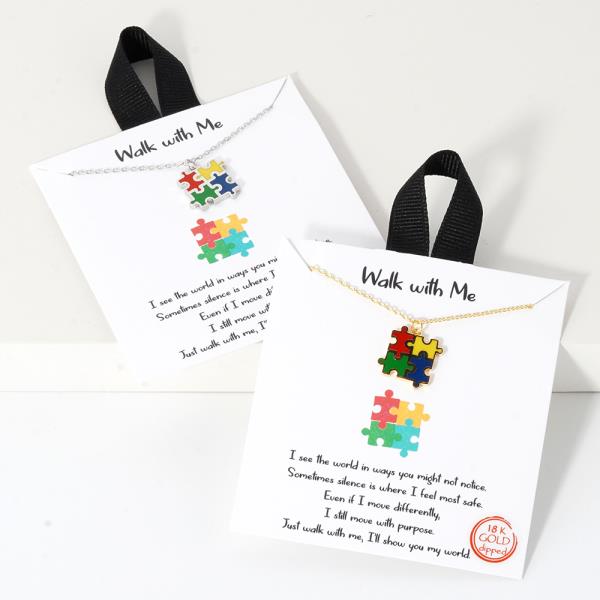 18K GOLD RHODIUM WALK WITH ME PUZZLE PENDANT NECKLACE