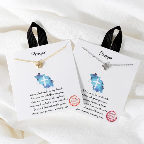 18K GOLD RHODIUM PRAYER CROSS PENDANT NECKLACE