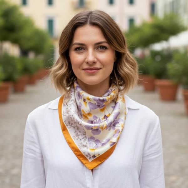 PATCHWORK BOTANICAL MIX PRINT SILKY BANDANA SQUARE NECK SCARF