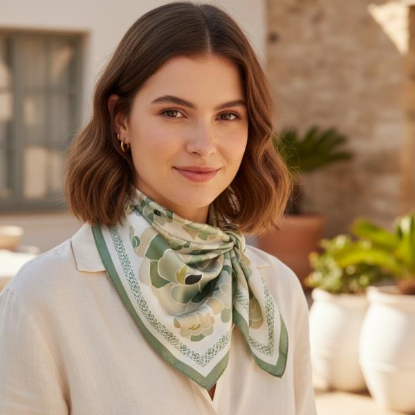 VINTAGE POPPY FLOWER PRINT SILKY BANDANA SQUARE NECK SCARF