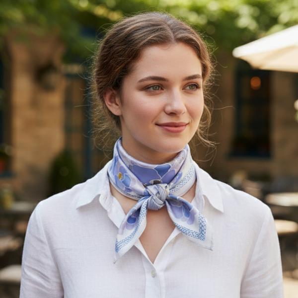 VINTAGE POPPY FLOWER PRINT SILKY BANDANA SQUARE NECK SCARF