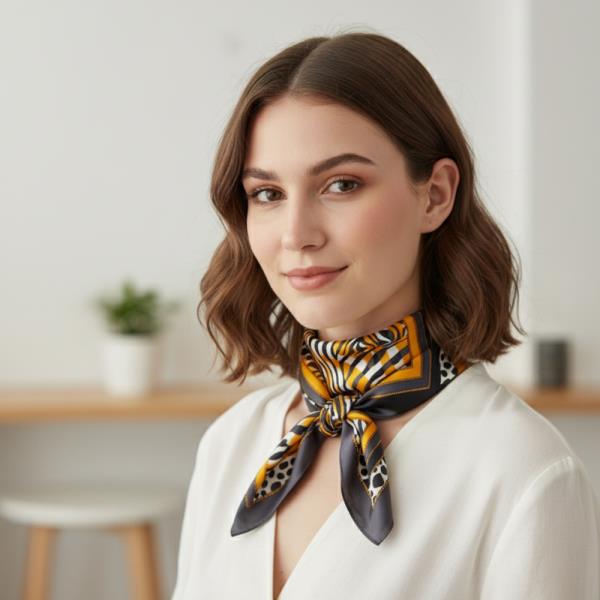 ZEBRA LEOPARD MIXED BORDER SILKY BANDANA SQUARE NECK SCARF