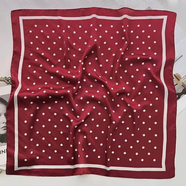 SILKY POLKA DOT FRAME BANDANA SQUARE NECK SCARF