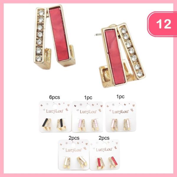 TWO TONE RHINESTONE EARRING (12 UNITS)