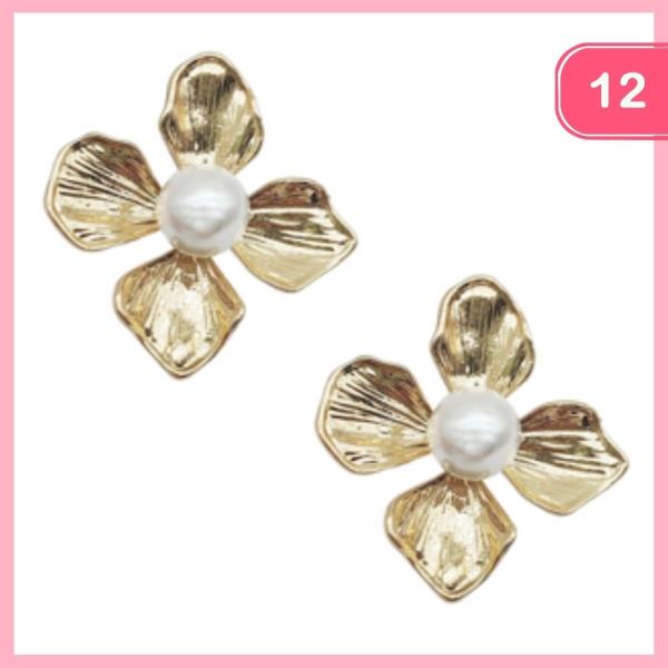 METAL FLOWER PEARL EARRING (12 UNITS)