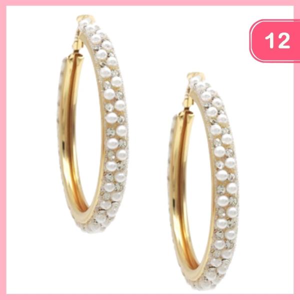RHINESTONE PEARL HOOP EARRING (12 UNITS)