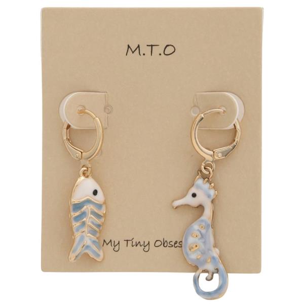 FISH SEAHORSE HUGGIE HOOP EARRING