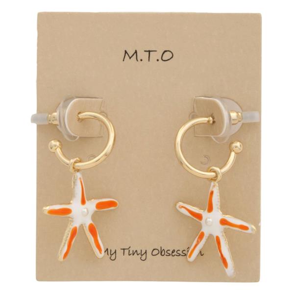 STARFISH CHARM OPEN HOOP EARRING