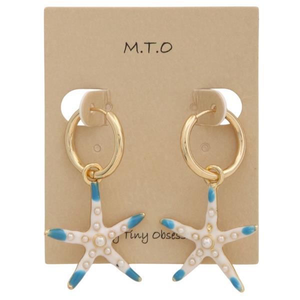 STARFISH PEARL BEAD HUGGIE HOOP EARRING