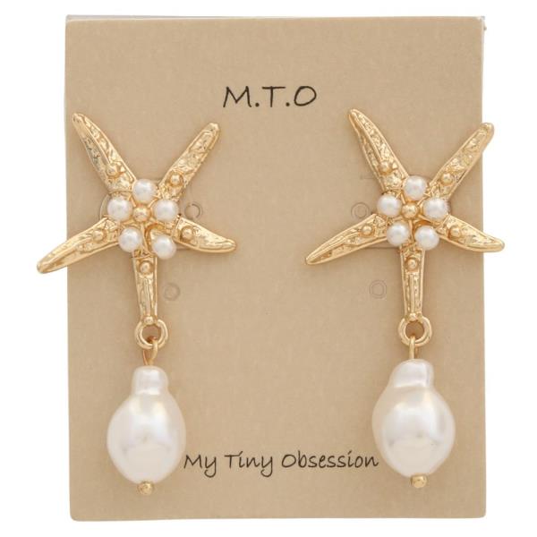 STARFISH PEARL BEAD DANGLE EARRING